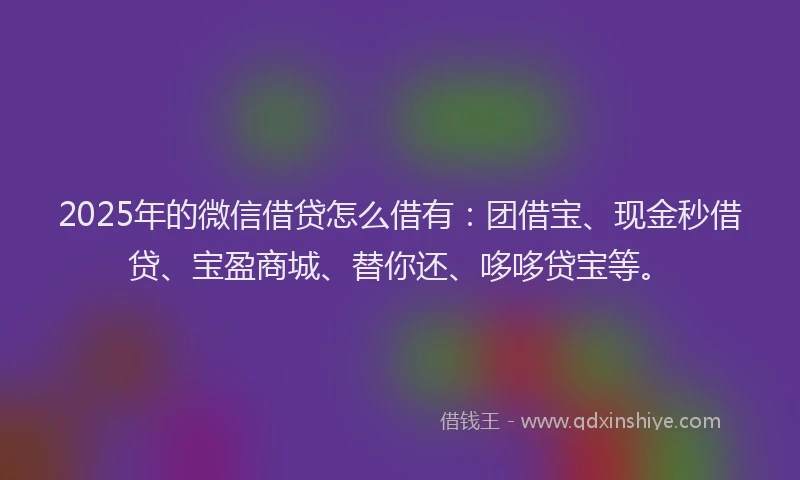 2025年的微信借贷怎么借有：团借宝、现金秒借贷、宝盈商城、替你还、哆哆贷宝等。
