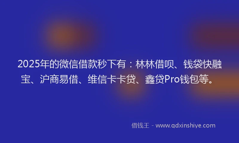 2025年的微信借款秒下有：林林借呗、钱袋快融宝、沪商易借、维信卡卡贷、鑫贷Pro钱包等。