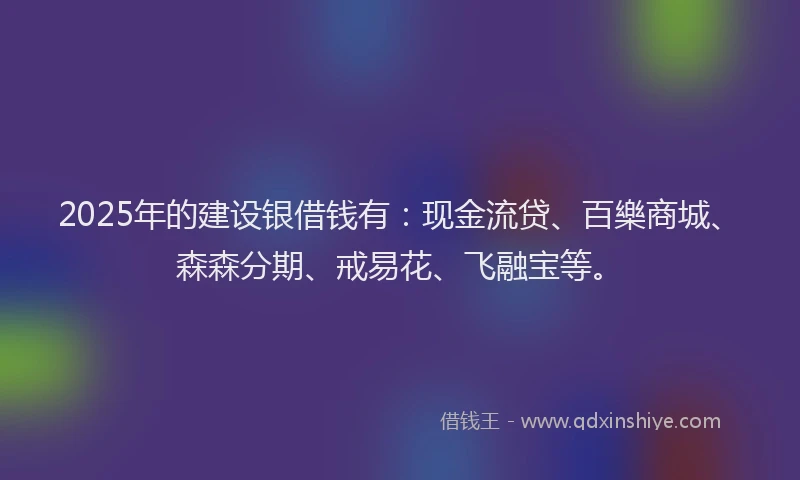 2025年的建设银借钱有：现金流贷、百樂商城、森森分期、戒易花、飞融宝等。