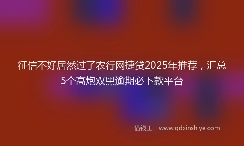 征信不好居然过了农行网捷贷2025年推荐，汇总5个高炮双黑逾期必下款平台