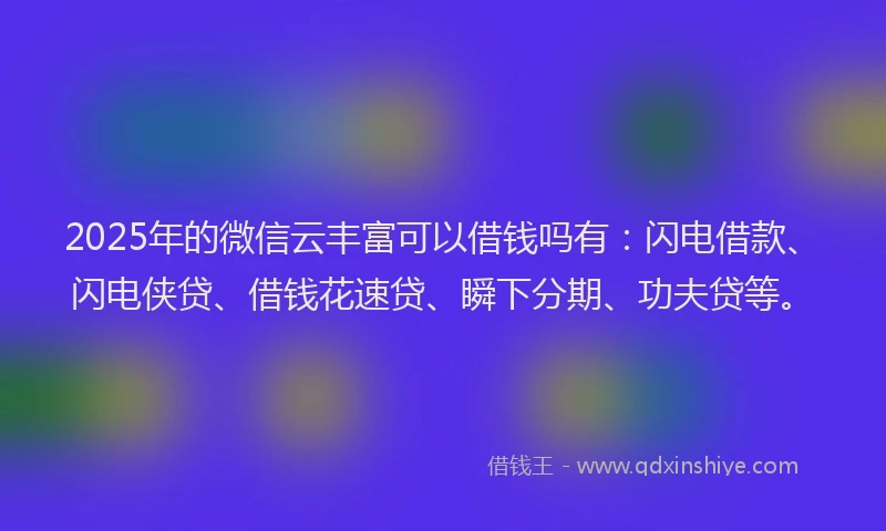 2025年的微信云丰富可以借钱吗有：闪电借款、闪电侠贷、借钱花速贷、瞬下分期、功夫贷等。