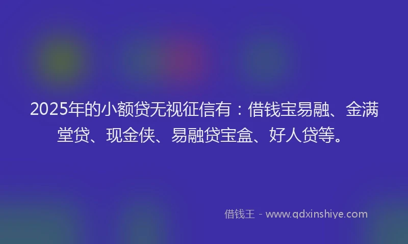 2025年的小额贷无视征信有：借钱宝易融、金满堂贷、现金侠、易融贷宝盒、好人贷等。