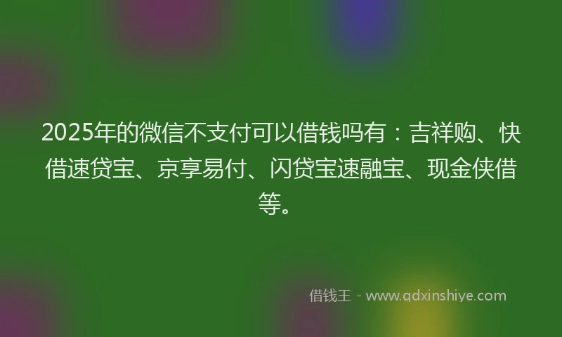 2025年的微信不支付可以借钱吗有：吉祥购、快借速贷宝、京享易付、闪贷宝速融宝、现金侠借等。