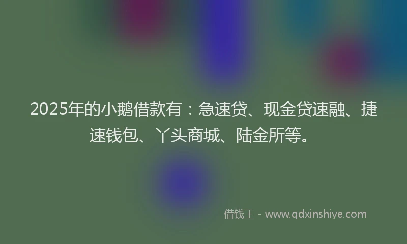 2025年的小鹅借款有：急速贷、现金贷速融、捷速钱包、丫头商城、陆金所等。