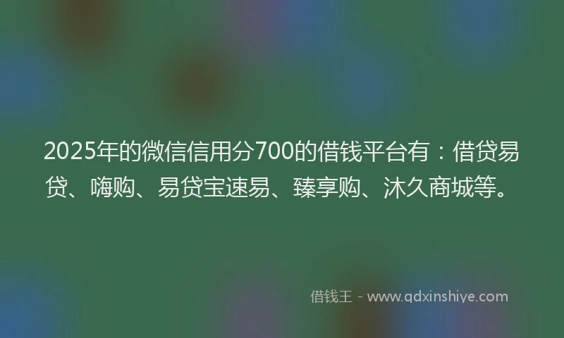 2025年的微信信用分700的借钱平台有：借贷易贷、嗨购、易贷宝速易、臻享购、沐久商城等。