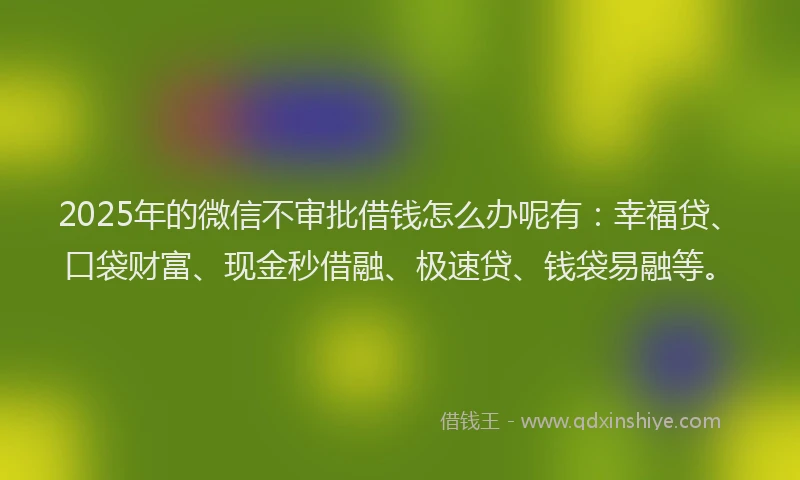 2025年的微信不审批借钱怎么办呢有：幸福贷、口袋财富、现金秒借融、极速贷、钱袋易融等。
