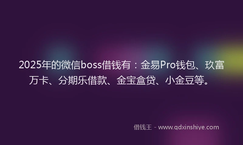 2025年的微信boss借钱有：金易Pro钱包、玖富万卡、分期乐借款、金宝盒贷、小金豆等。