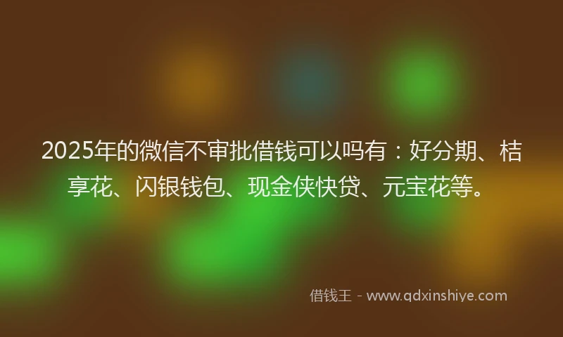 2025年的微信不审批借钱可以吗有：好分期、桔享花、闪银钱包、现金侠快贷、元宝花等。