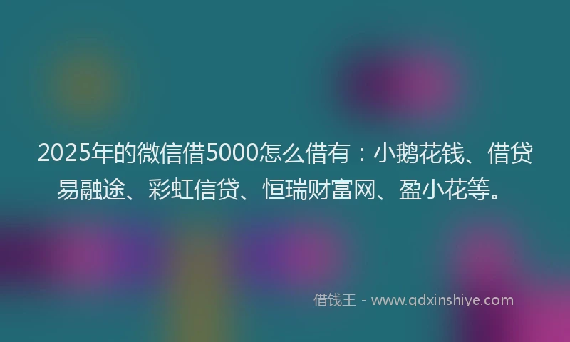 2025年的微信借5000怎么借有：小鹅花钱、借贷易融途、彩虹信贷、恒瑞财富网、盈小花等。