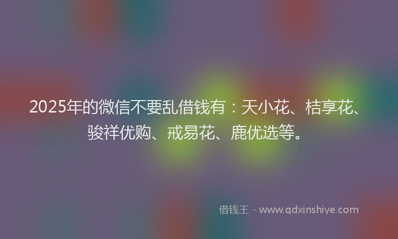 2025年的微信不要乱借钱有：天小花、桔享花、骏祥优购、戒易花、鹿优选等。