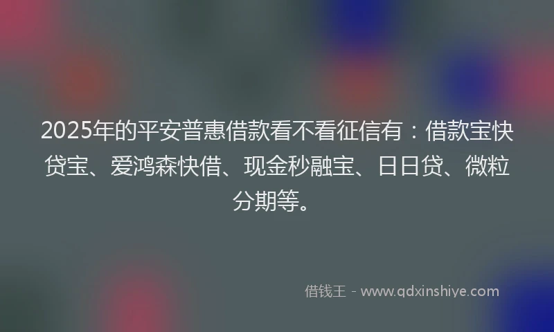 2025年的平安普惠借款看不看征信有：借款宝快贷宝、爱鸿森快借、现金秒融宝、日日贷、微粒分期等。