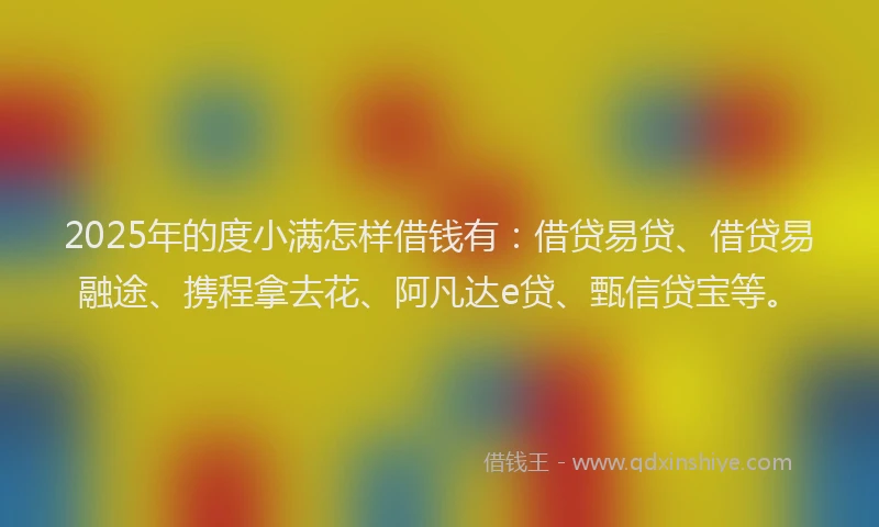 2025年的度小满怎样借钱有：借贷易贷、借贷易融途、携程拿去花、阿凡达e贷、甄信贷宝等。