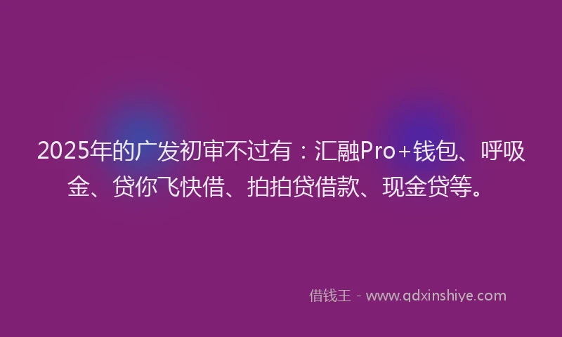 2025年的广发初审不过有：汇融Pro+钱包、呼吸金、贷你飞快借、拍拍贷借款、现金贷等。