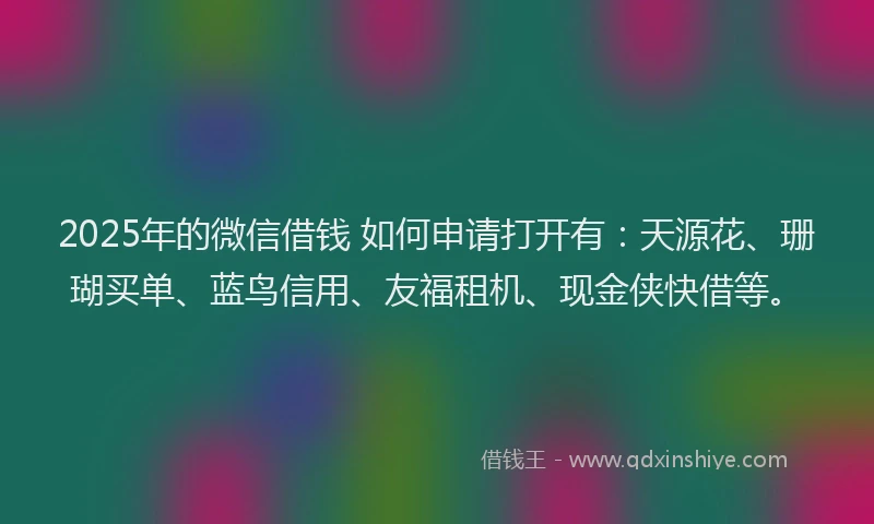 2025年的微信借钱 如何申请打开有：天源花、珊瑚买单、蓝鸟信用、友福租机、现金侠快借等。
