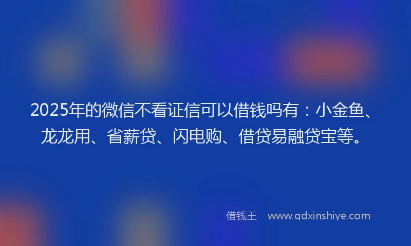 2025年的微信不看证信可以借钱吗有：小金鱼、龙龙用、省薪贷、闪电购、借贷易融贷宝等。