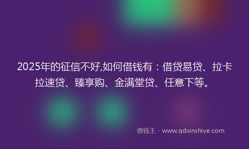 2025年的征信不好,如何借钱有：借贷易贷、拉卡拉速贷、臻享购、金满堂贷、任意下等。