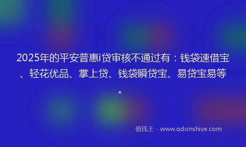 2025年的平安普惠i贷审核不通过有：钱袋速借宝、轻花优品、掌上贷、钱袋瞬贷宝、易贷宝易等。