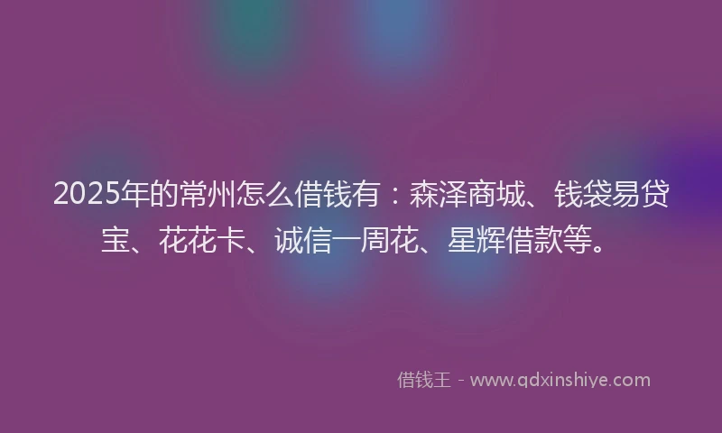 2025年的常州怎么借钱有：森泽商城、钱袋易贷宝、花花卡、诚信一周花、星辉借款等。