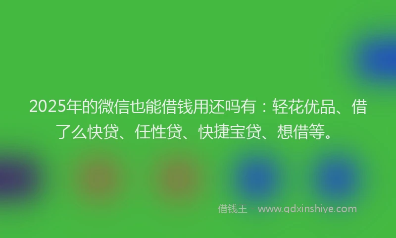 2025年的微信也能借钱用还吗有：轻花优品、借了么快贷、任性贷、快捷宝贷、想借等。