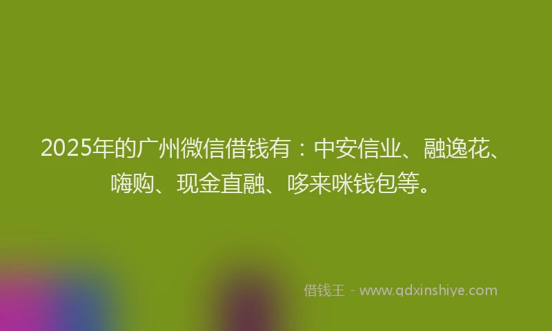 2025年的广州微信借钱有：中安信业、融逸花、嗨购、现金直融、哆来咪钱包等。