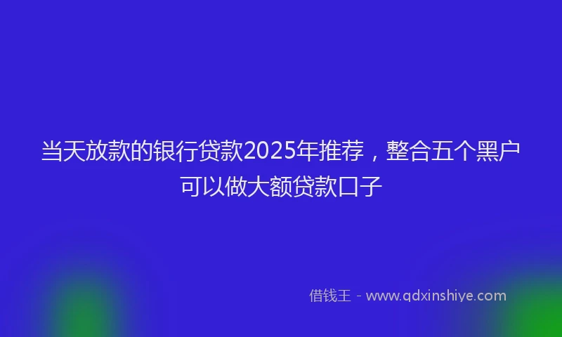 当天放款的银行贷款2025年推荐，整合五个黑户可以做大额贷款口子