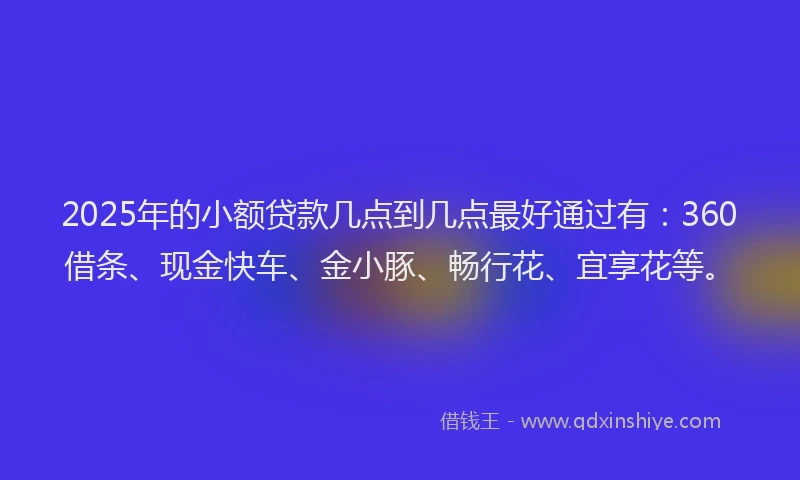 2025年的小额贷款几点到几点最好通过有：360借条、现金快车、金小豚、畅行花、宜享花等。