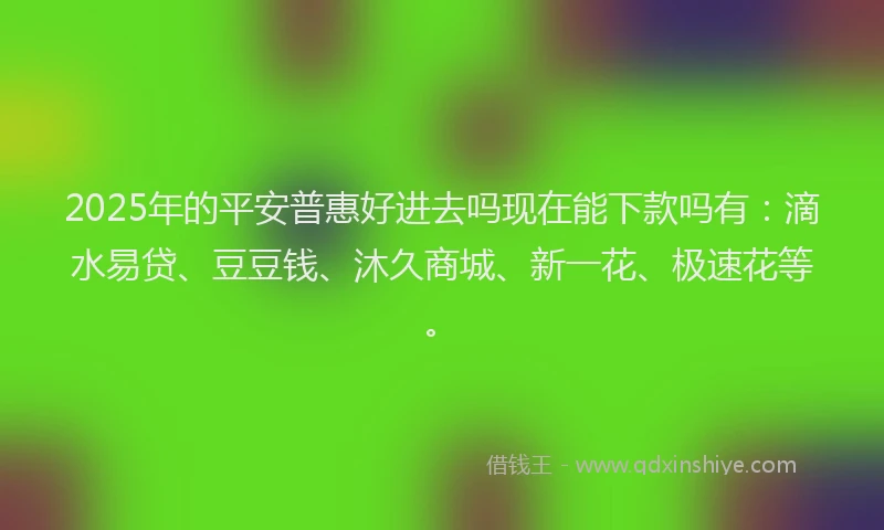 2025年的平安普惠好进去吗现在能下款吗有：滴水易贷、豆豆钱、沐久商城、新一花、极速花等。