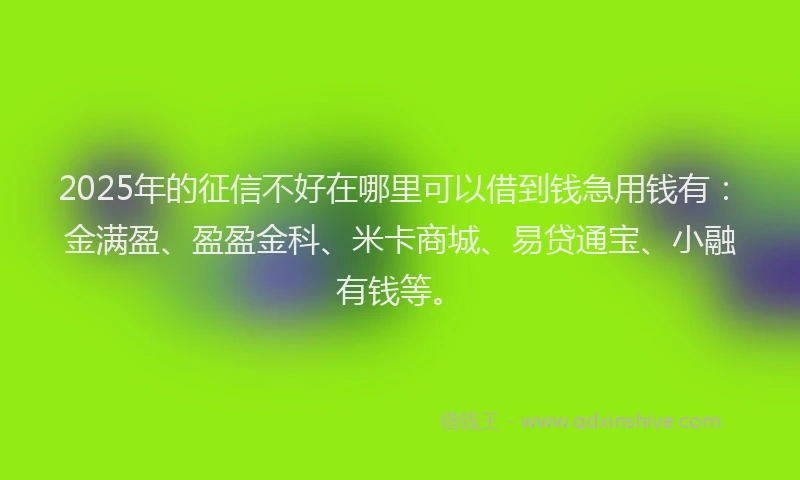 2025年的征信不好在哪里可以借到钱急用钱有：金满盈、盈盈金科、米卡商城、易贷通宝、小融有钱等。
