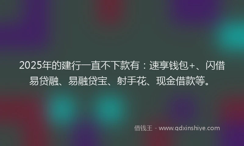 2025年的建行一直不下款有：速享钱包+、闪借易贷融、易融贷宝、射手花、现金借款等。