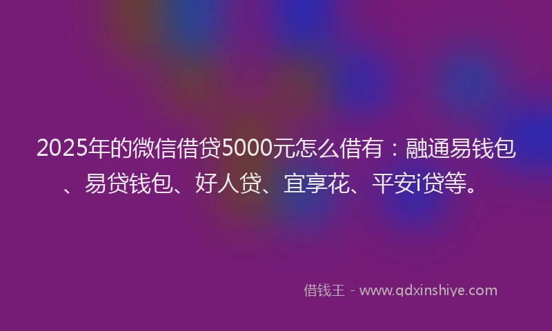 2025年的微信借贷5000元怎么借有：融通易钱包、易贷钱包、好人贷、宜享花、平安i贷等。