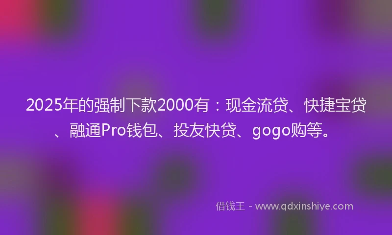 2025年的强制下款2000有：现金流贷、快捷宝贷、融通Pro钱包、投友快贷、gogo购等。