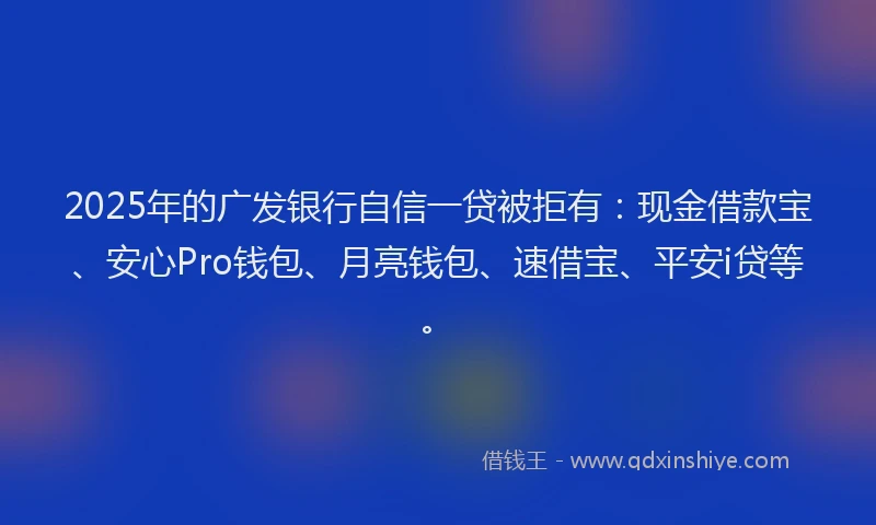 2025年的广发银行自信一贷被拒有：现金借款宝、安心Pro钱包、月亮钱包、速借宝、平安i贷等。