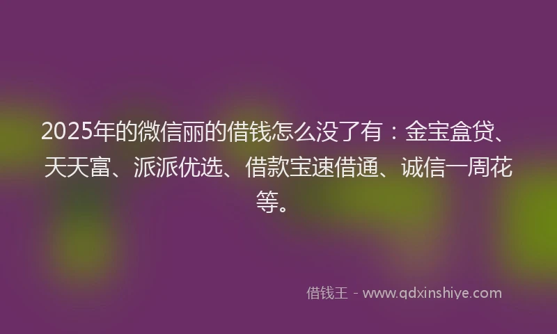 2025年的微信丽的借钱怎么没了有：金宝盒贷、天天富、派派优选、借款宝速借通、诚信一周花等。