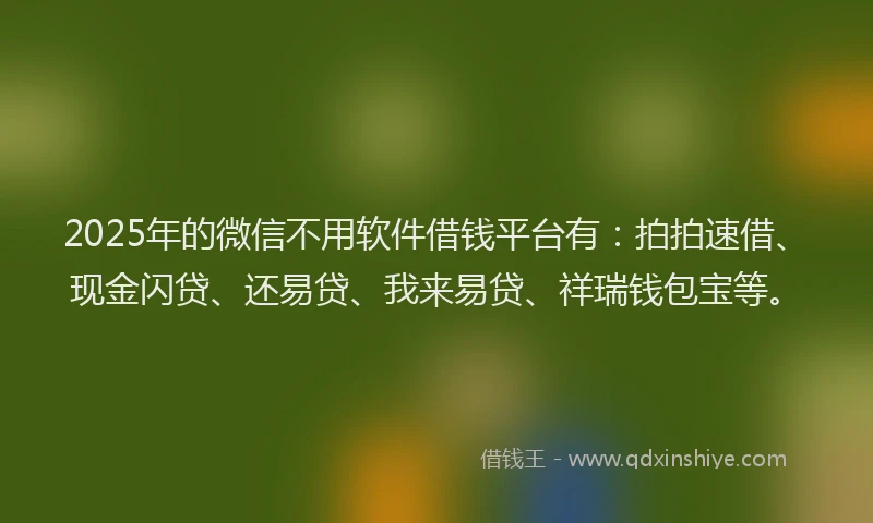 2025年的微信不用软件借钱平台有：拍拍速借、现金闪贷、还易贷、我来易贷、祥瑞钱包宝等。