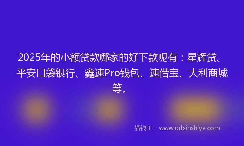 2025年的小额贷款哪家的好下款呢有：星辉贷、平安口袋银行、鑫速Pro钱包、速借宝、大利商城等。