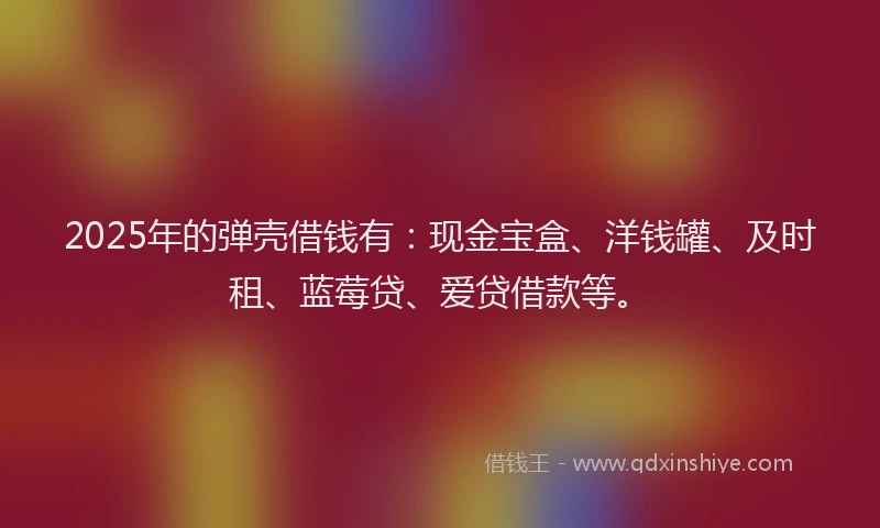 2025年的弹壳借钱有：现金宝盒、洋钱罐、及时租、蓝莓贷、爱贷借款等。