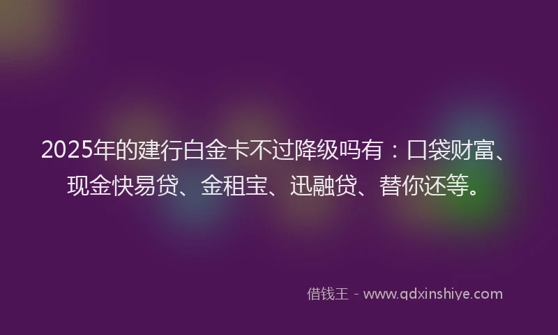 2025年的建行白金卡不过降级吗有：口袋财富、现金快易贷、金租宝、迅融贷、替你还等。