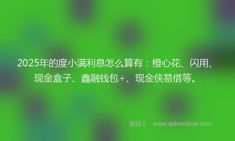 2025年的度小满利息怎么算有：橙心花、闪用、现金盒子、鑫融钱包+、现金侠易借等。