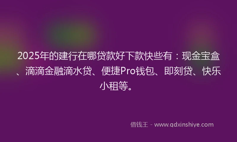 2025年的建行在哪贷款好下款快些有：现金宝盒、滴滴金融滴水贷、便捷Pro钱包、即刻贷、快乐小租等。