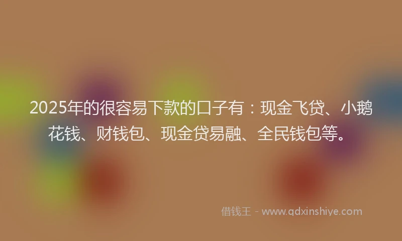 2025年的很容易下款的口子有：现金飞贷、小鹅花钱、财钱包、现金贷易融、全民钱包等。
