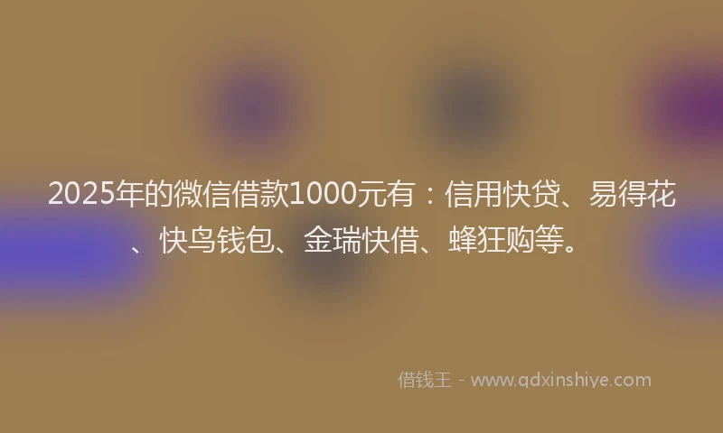 2025年的微信借款1000元有：信用快贷、易得花、快鸟钱包、金瑞快借、蜂狂购等。