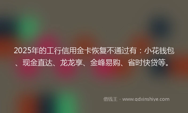2025年的工行信用金卡恢复不通过有：小花钱包、现金直达、龙龙享、金峰易购、省时快贷等。