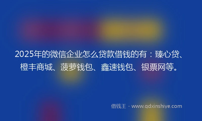 2025年的微信企业怎么贷款借钱的有：臻心贷、橙丰商城、菠萝钱包、鑫速钱包、银票网等。