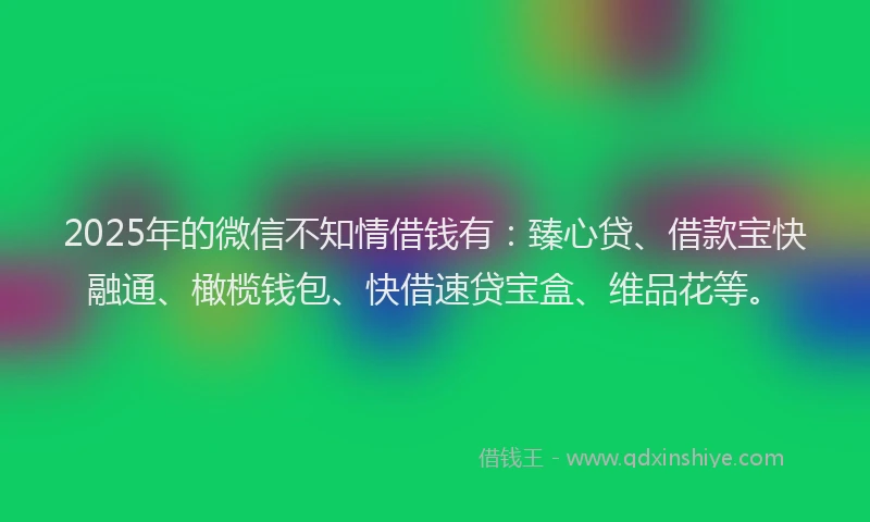 2025年的微信不知情借钱有：臻心贷、借款宝快融通、橄榄钱包、快借速贷宝盒、维品花等。