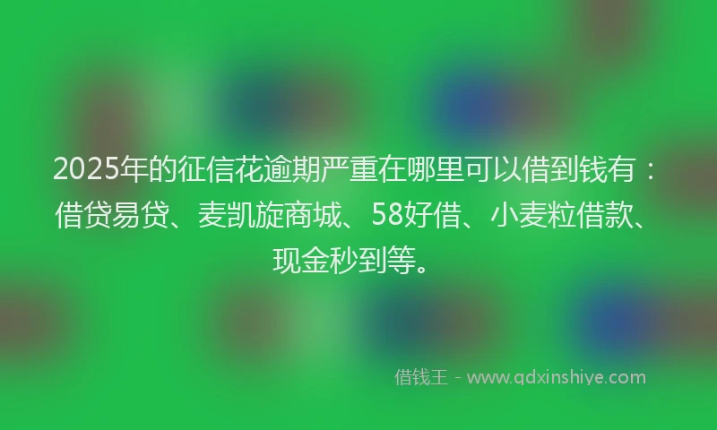2025年的征信花逾期严重在哪里可以借到钱有：借贷易贷、麦凯旋商城、58好借、小麦粒借款、现金秒到等。