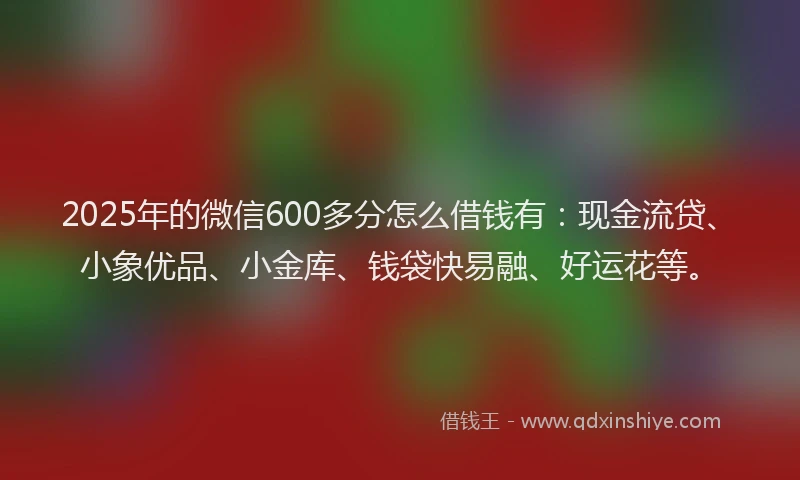 2025年的微信600多分怎么借钱有：现金流贷、小象优品、小金库、钱袋快易融、好运花等。
