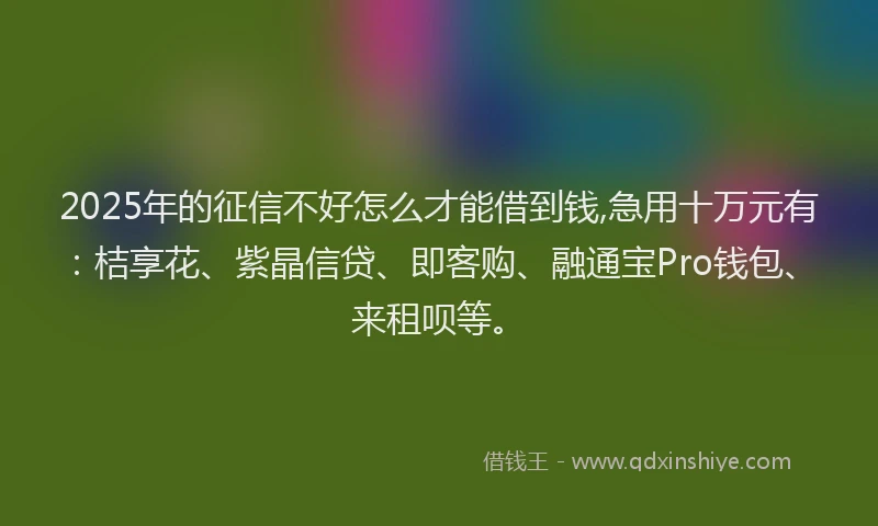 2025年的征信不好怎么才能借到钱,急用十万元有：桔享花、紫晶信贷、即客购、融通宝Pro钱包、来租呗等。
