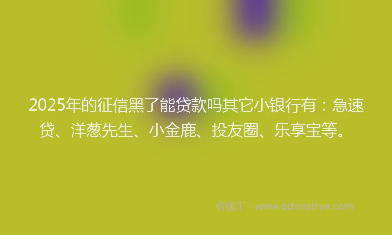 2025年的征信黑了能贷款吗其它小银行有：急速贷、洋葱先生、小金鹿、投友圈、乐享宝等。