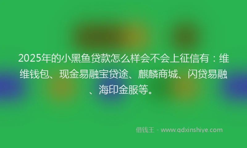 2025年的小黑鱼贷款怎么样会不会上征信有：维维钱包、现金易融宝贷途、麒麟商城、闪贷易融、海印金服等。