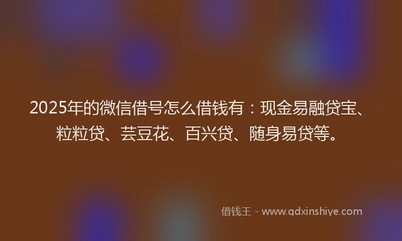 2025年的微信借号怎么借钱有：现金易融贷宝、粒粒贷、芸豆花、百兴贷、随身易贷等。
